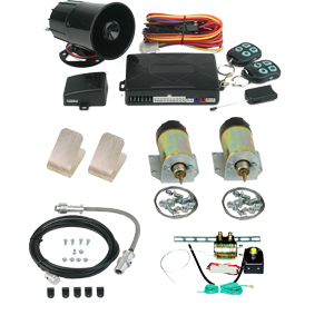 99130 2 DOOR SHAVED HANDLE KIT WITH 60LB SOLENOIDS, COMBINATION ALARM/REMOTE START, EMERGENCY ENTRY KIT, DOOR THRUSTERS AND TRUNK KIT
