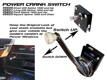 Flat Glass Window Crank Switch Kit for 67-69 Camaro w/ Billet Crank Handles